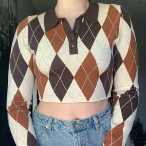 Argyle patterned cropped sweater
